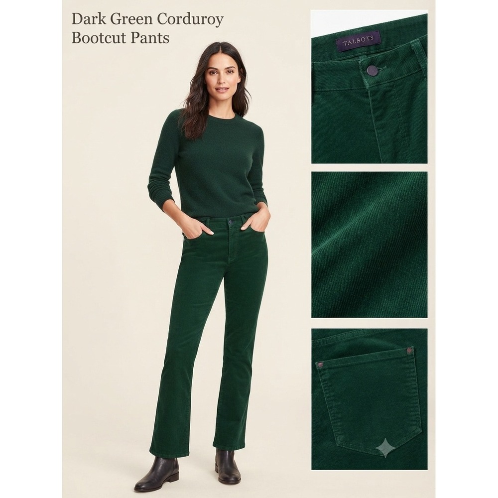 Talbots Corduroy Pants Womens 10 Dark Green Bootcut Stretch Casual Trousers